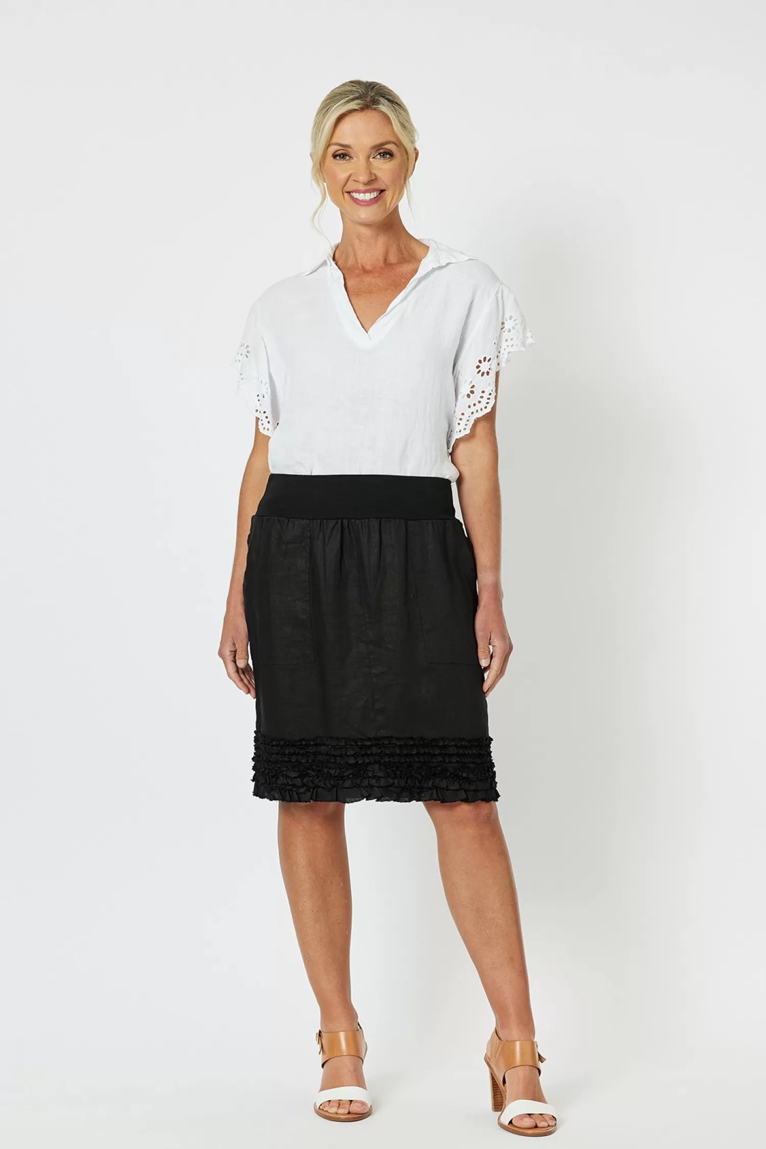 Gordon smith Skirts*Ruffled Linen Skirt - Black - GS22