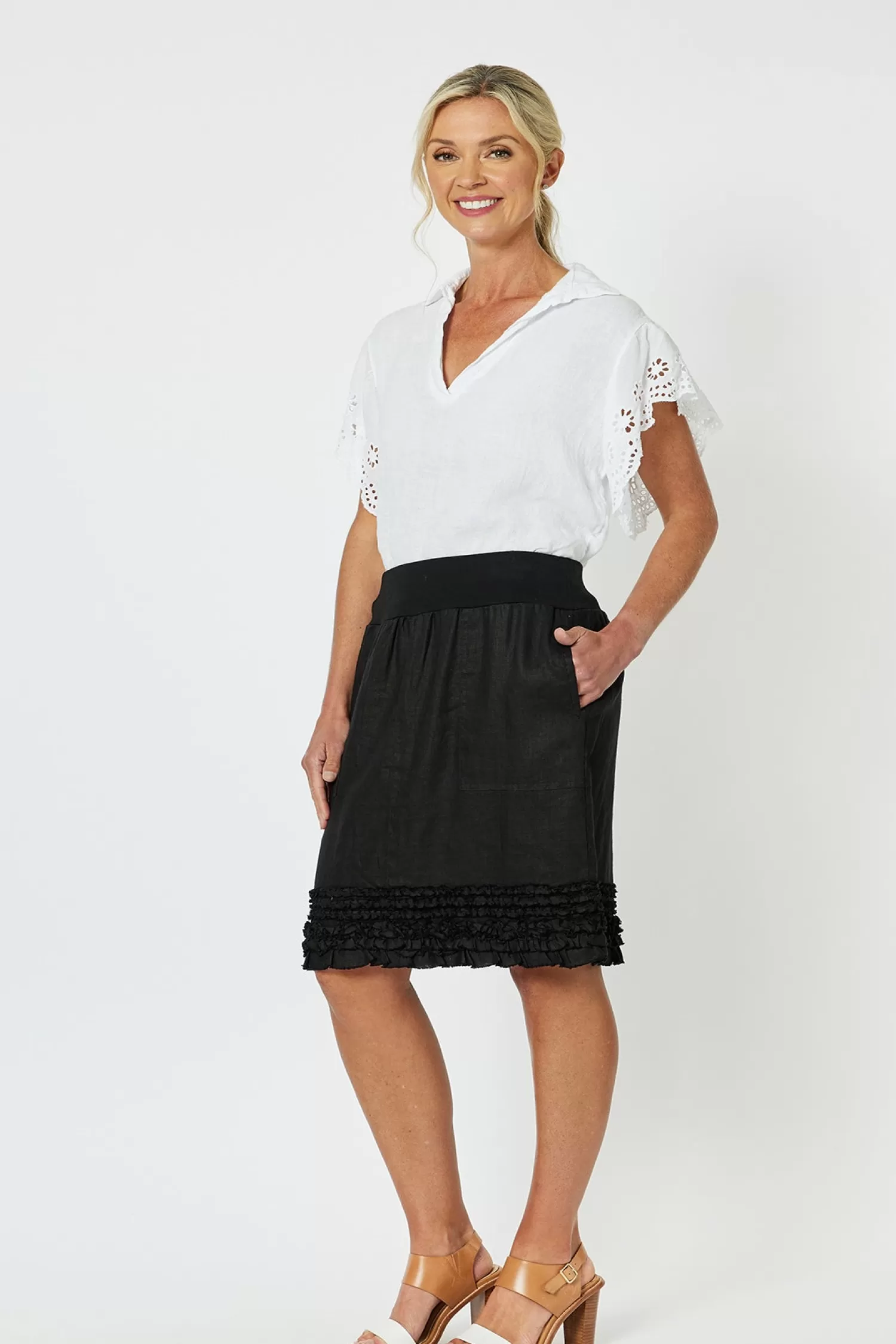 Gordon smith Skirts*Ruffled Linen Skirt - Black - GS22