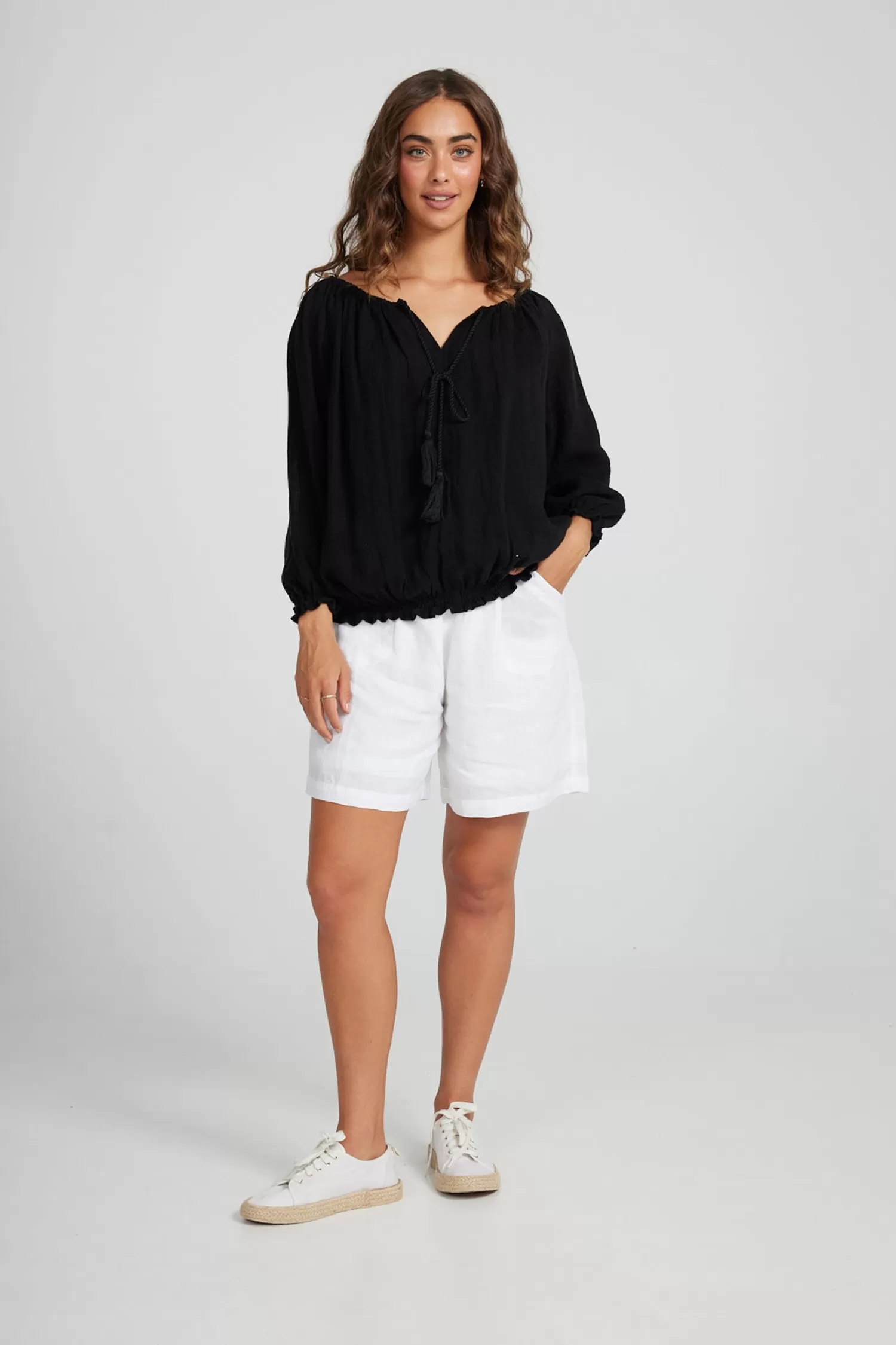 Holiday Linen Lovers | Shirts & Tops*Seaside Top | Black | H28