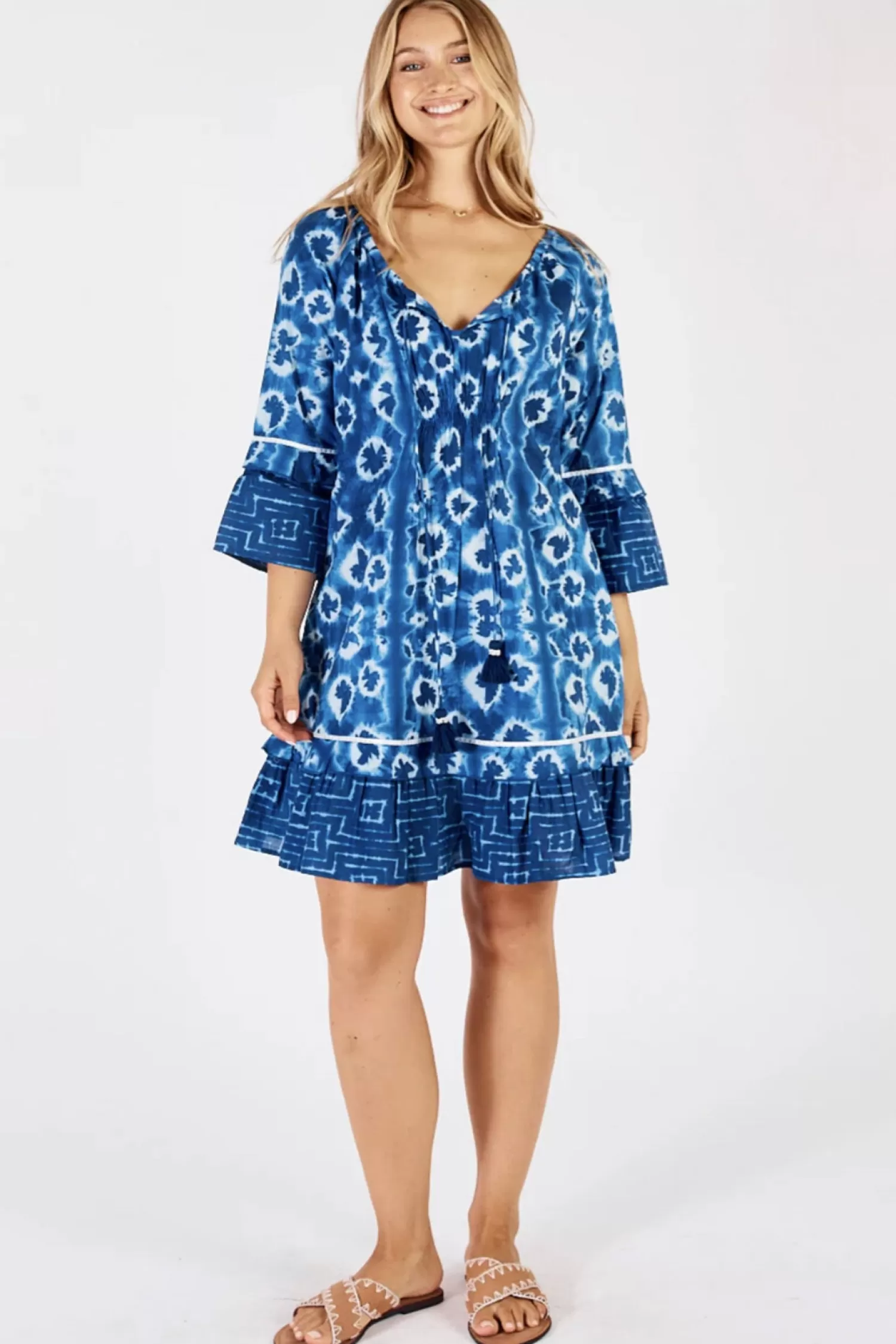 Lula Life Dresses*Shibori Shirred Dress - Indigo - LL40