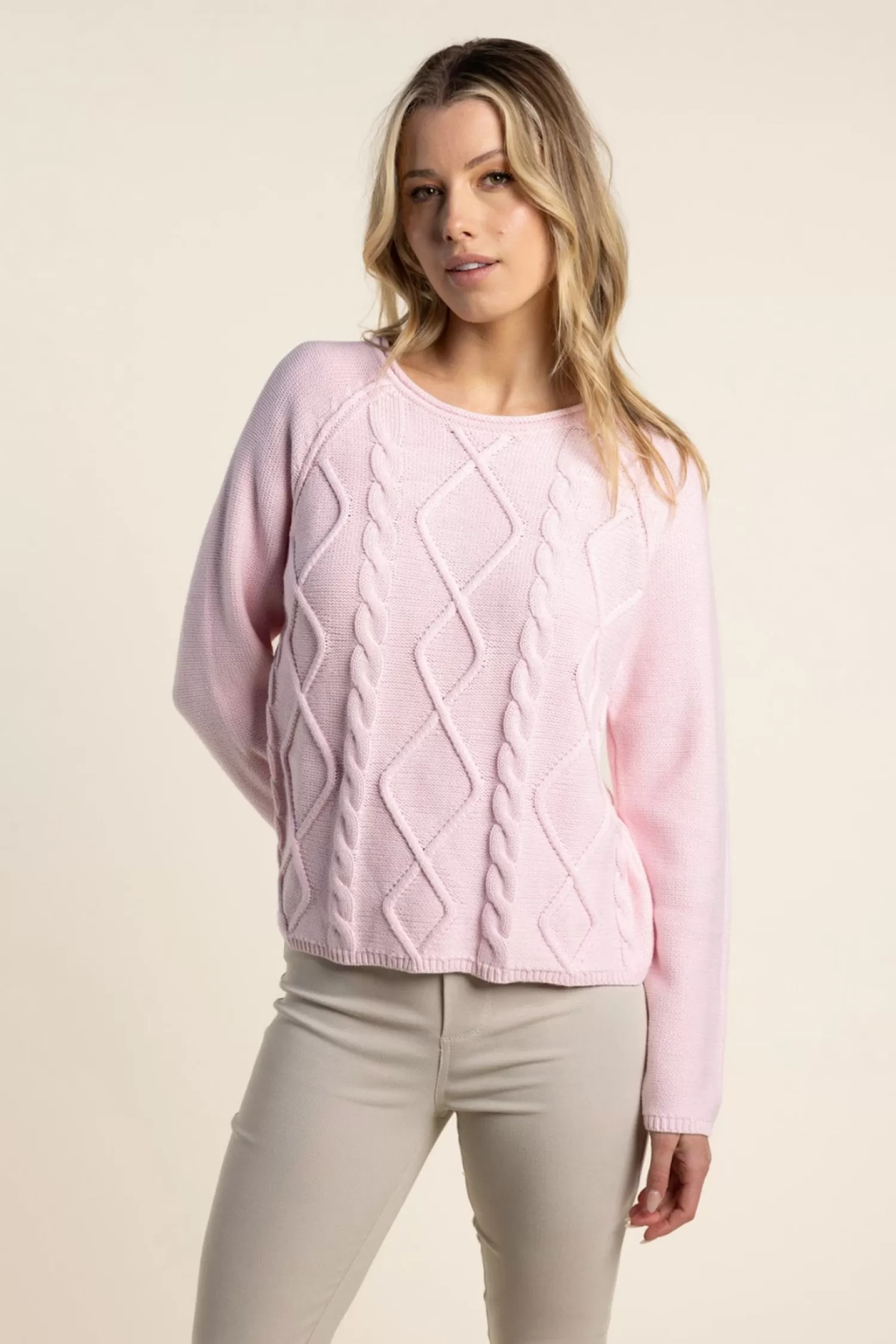 Two-T's Jumpers & Knitwear*Shyla Cable Knit - Pale Pink - TT32
