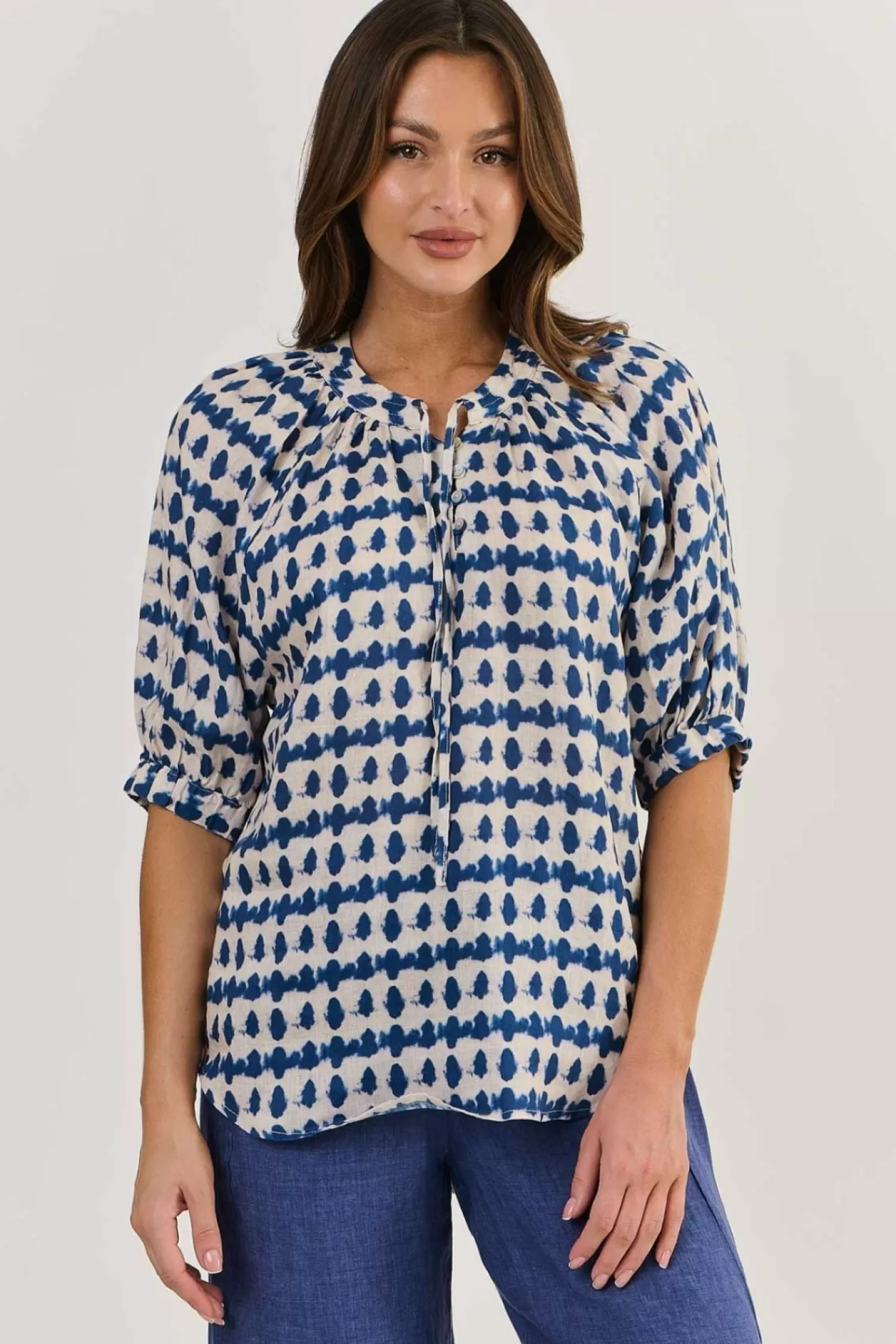 Naturals By O & J Shirts & Tops*Siena Linen Top - Delta Blot - OJ47
