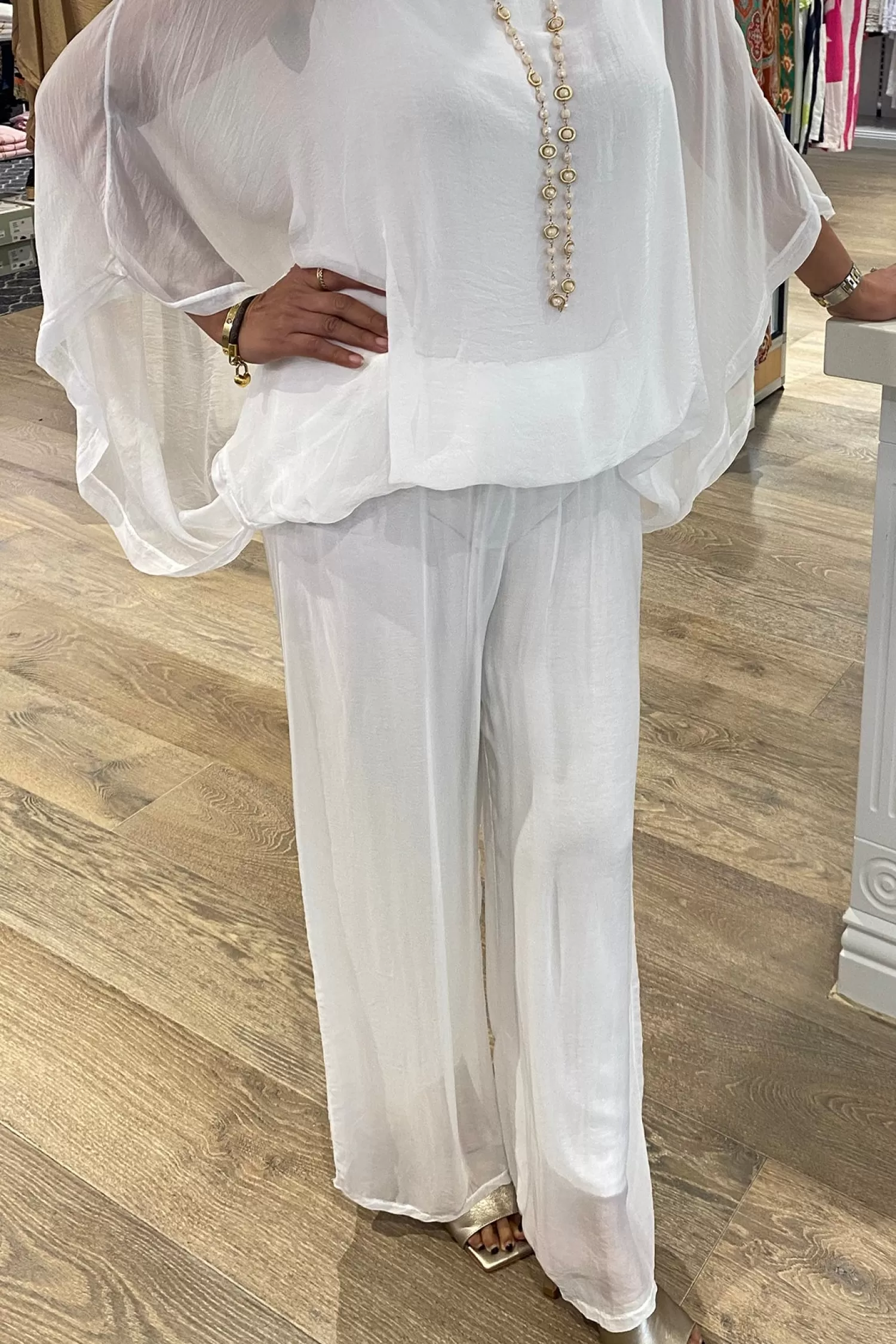 Cindy G Ladies Pants*Silk Viscose Pants - White - CG17