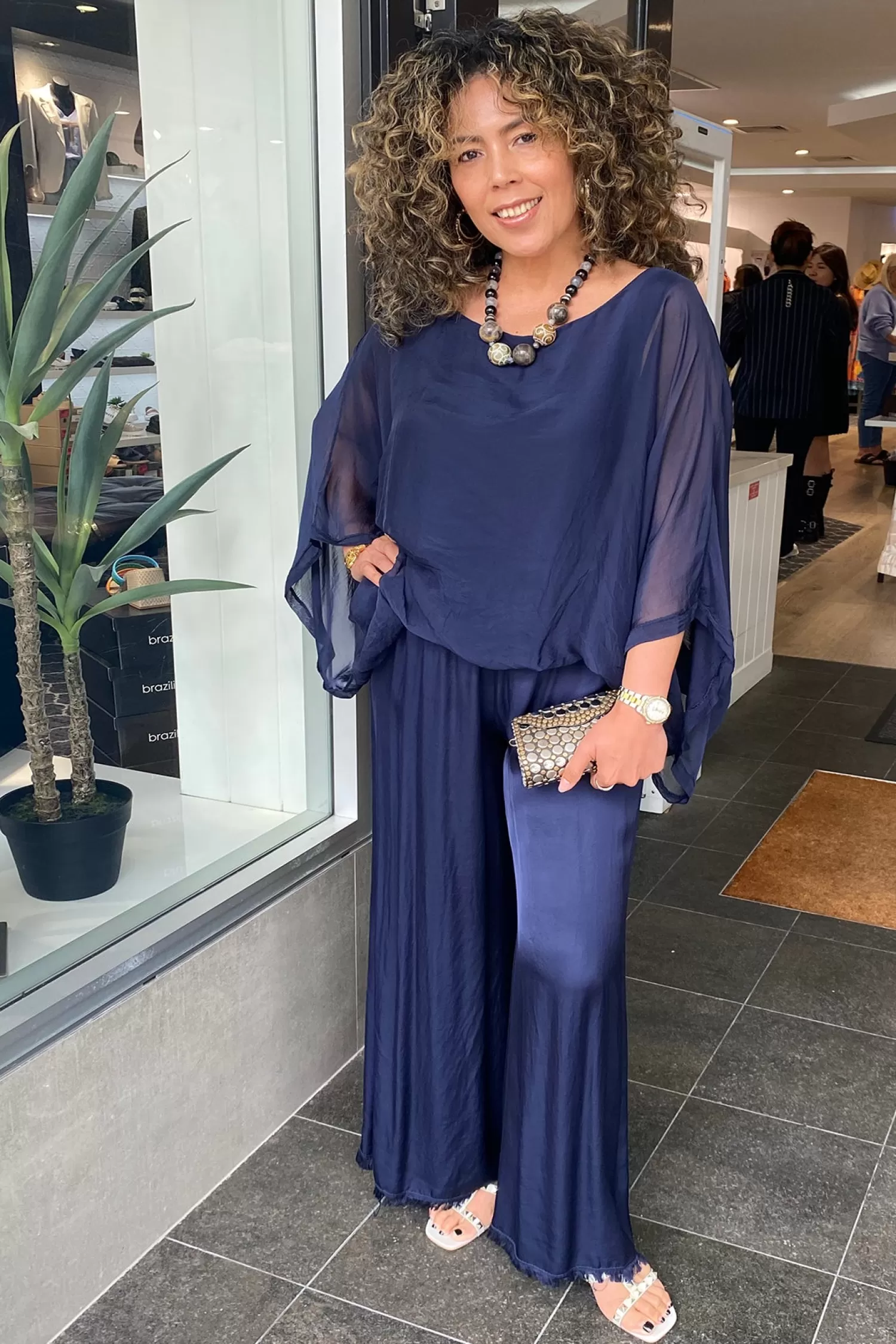 Cindy G Shirts & Tops*Silk Viscose Top - Navy - CG6