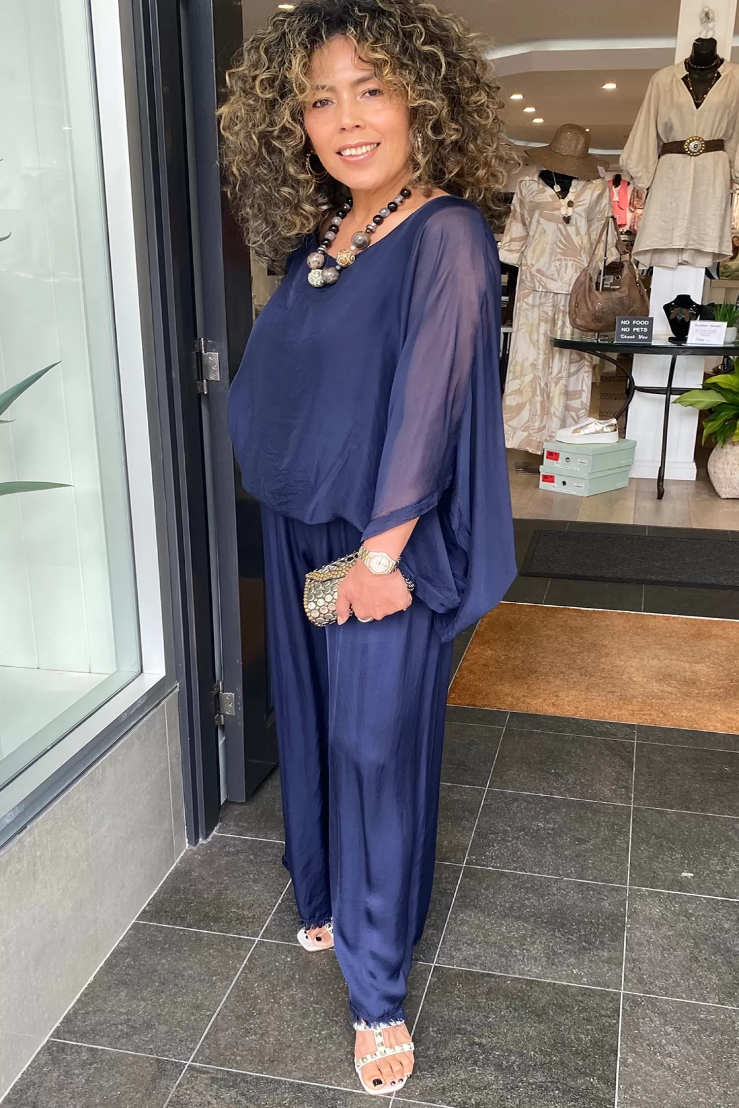 Cindy G Shirts & Tops*Silk Viscose Top - Navy - CG6