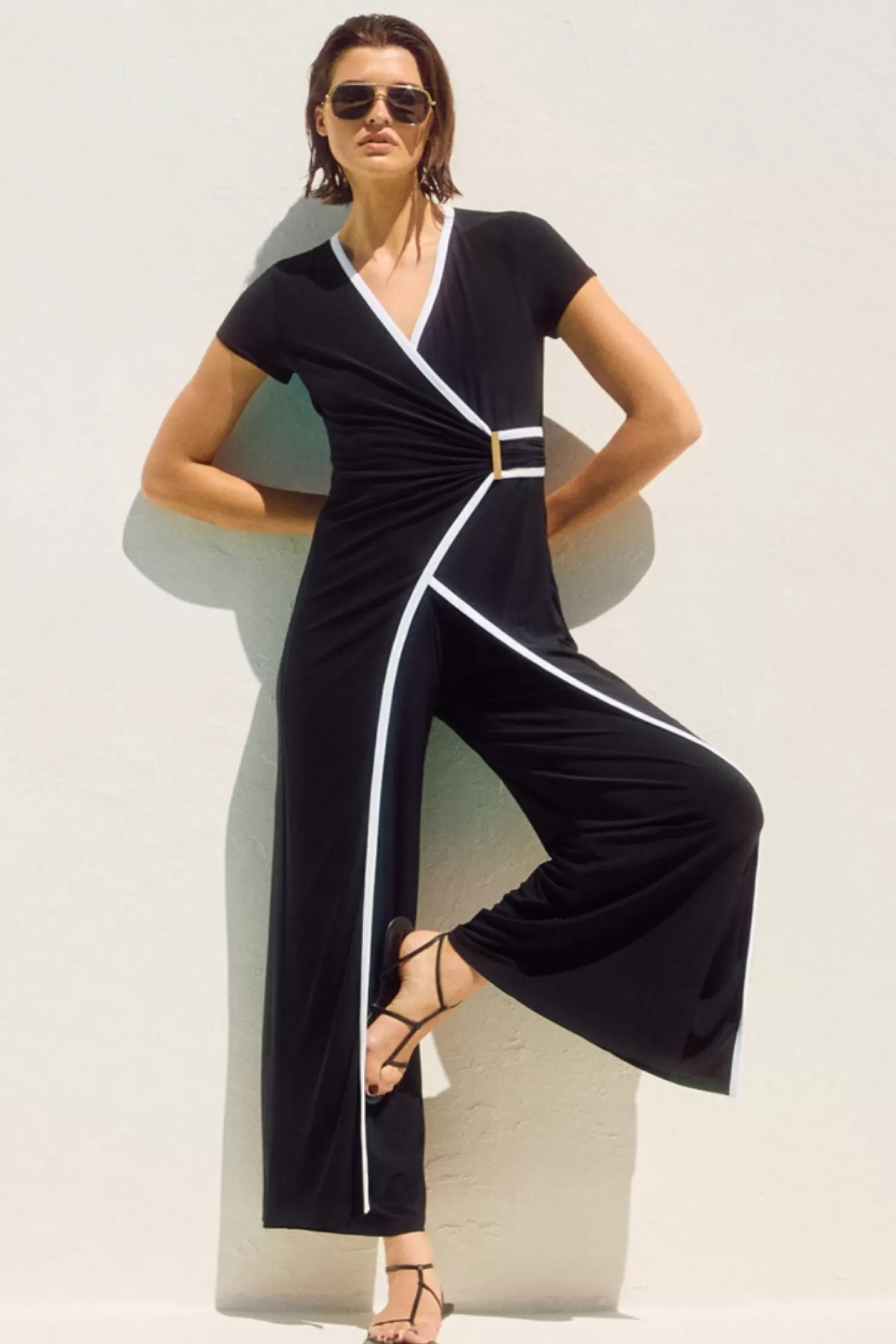 Joseph Ribkoff Jumpsuits*Silky Knit Culotte Jumpsuit - Black/Vanilla - JR44