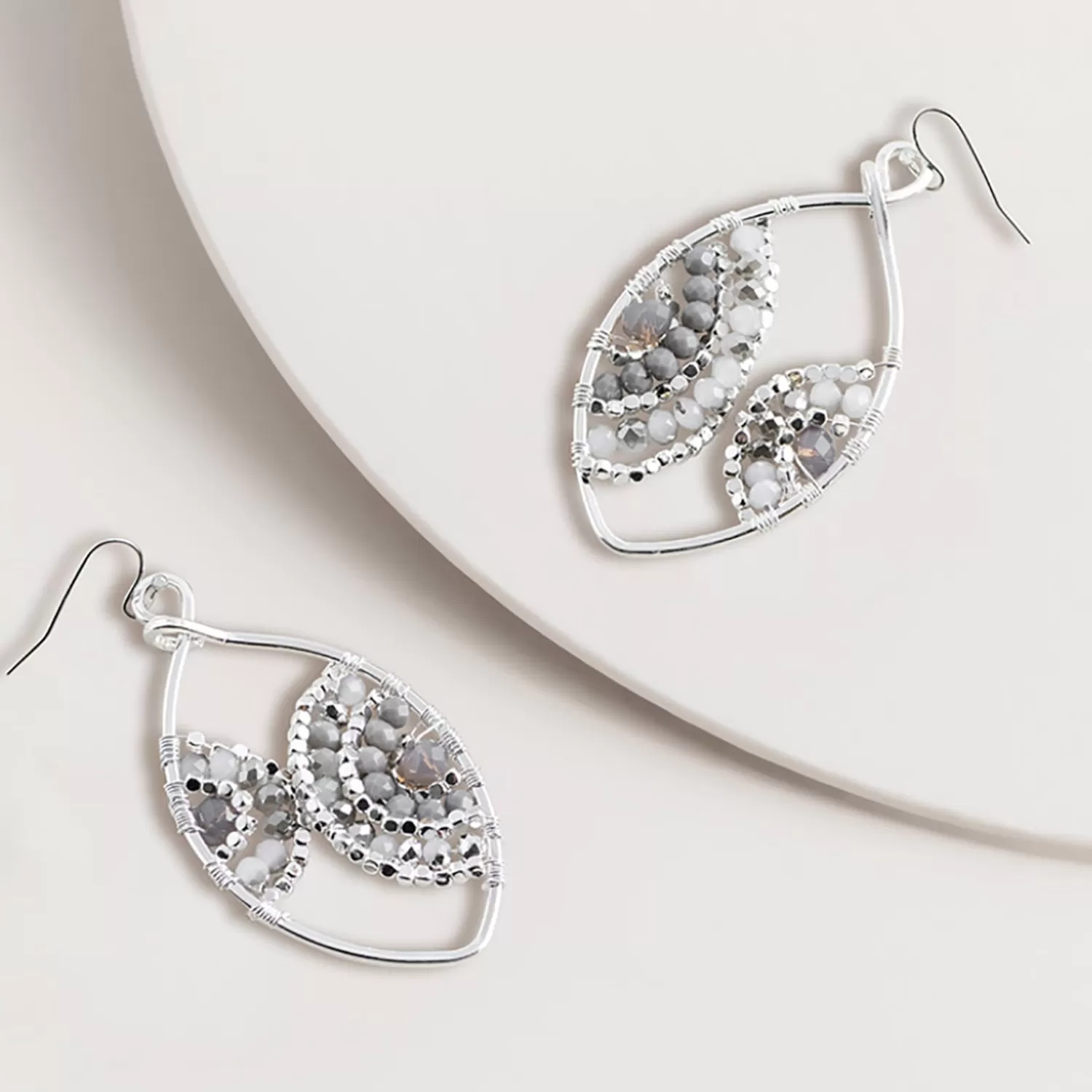 Spice Up Jewellery*Sliver & Grey Bead Teardrop Earrings - SM2