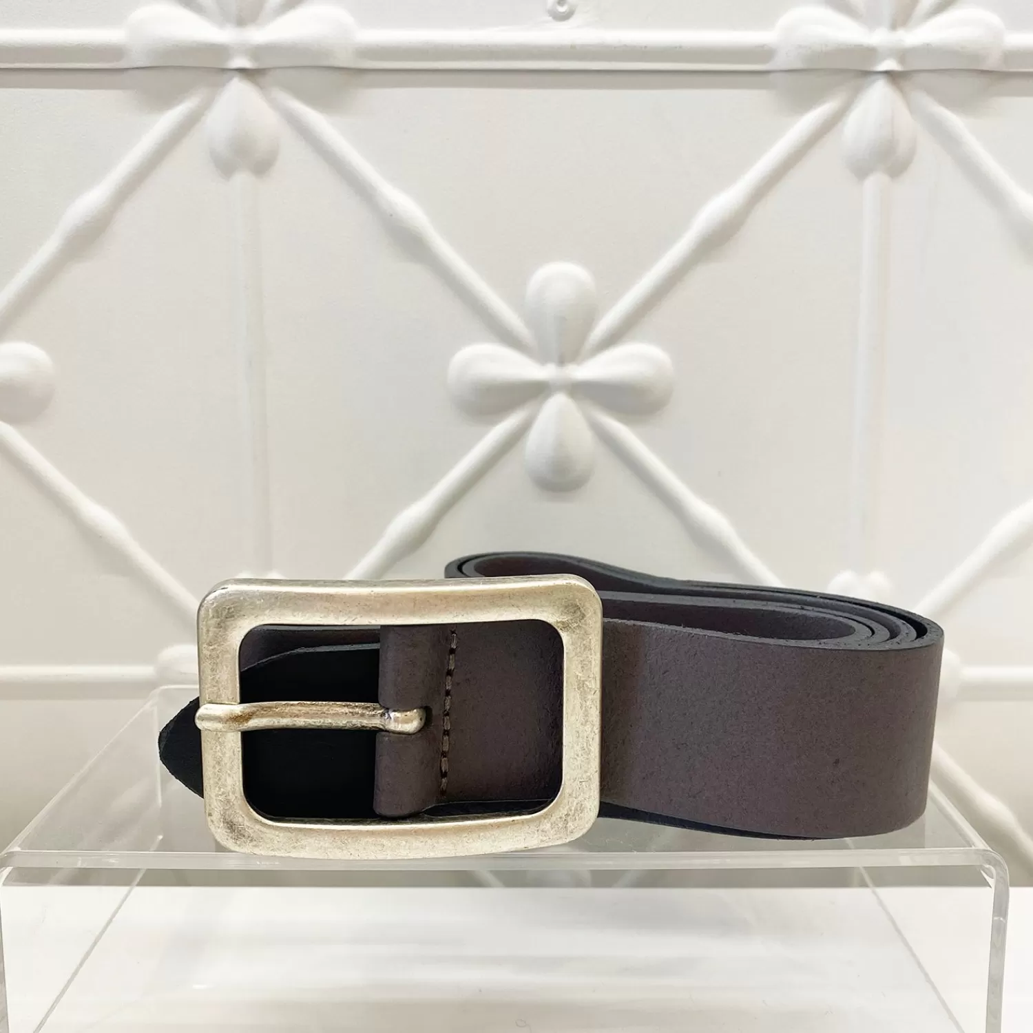 Vanzetti Belts*Square Buckle Leather Belt | Anthracite | V1