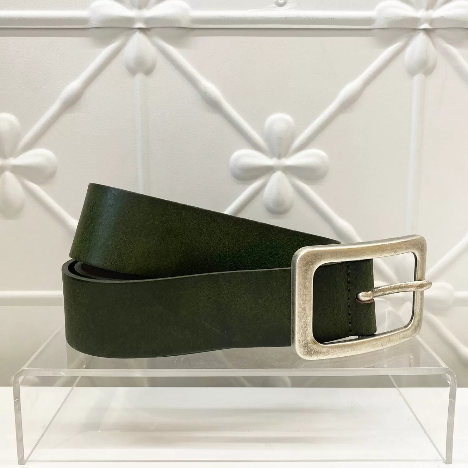 Vanzetti Belts*Square Buckle Leather Belt | Olive | V1