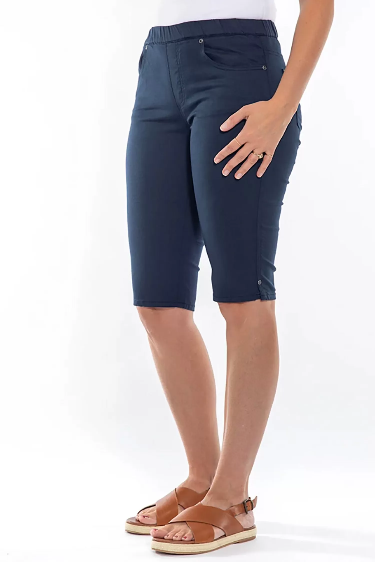 Cafe Latte Shorts*Stretch Pull On Jean Short - Navy - CL4