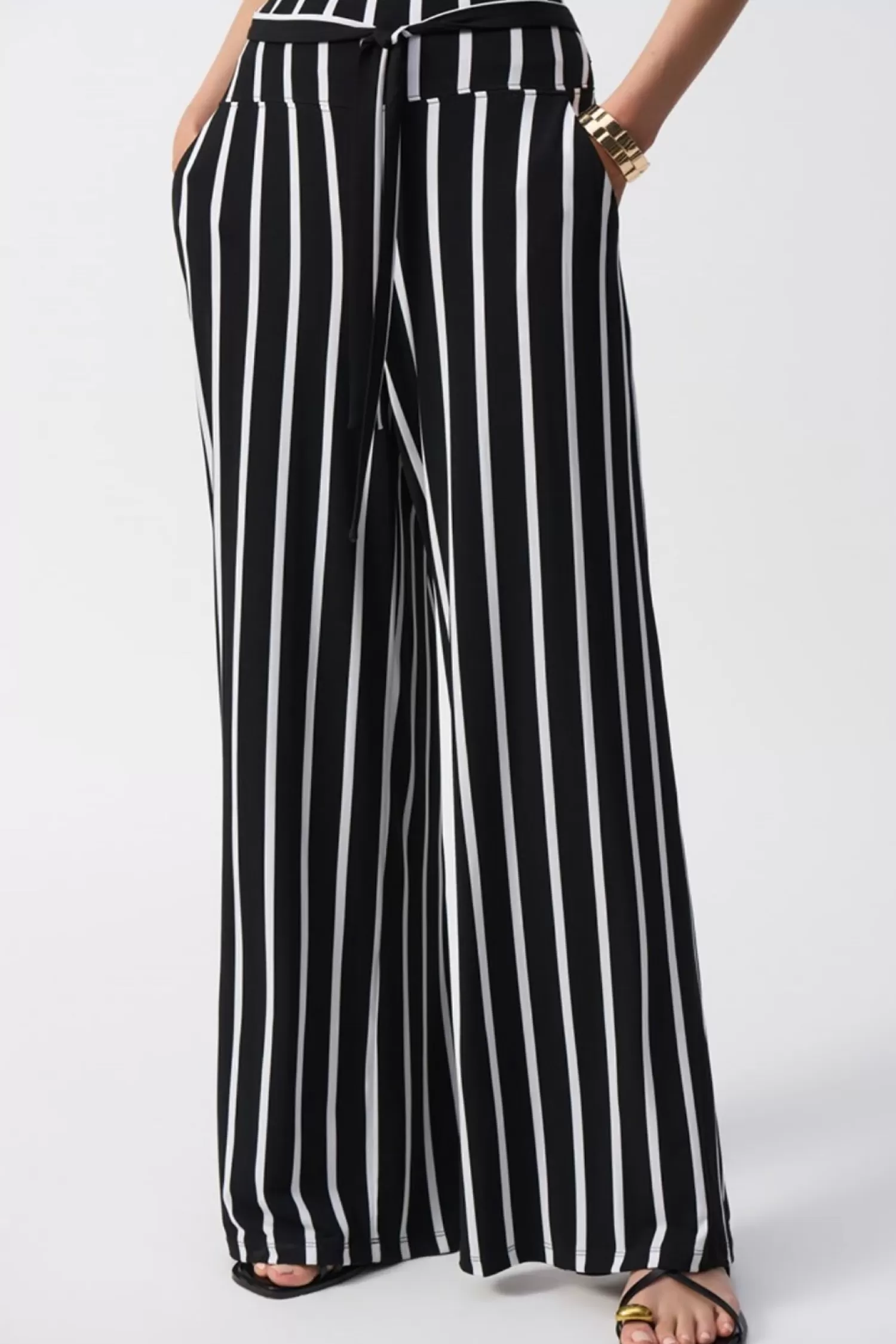 Joseph Ribkoff Ladies Pants*Striped Silky Wide Leg Pant - Black - JR54