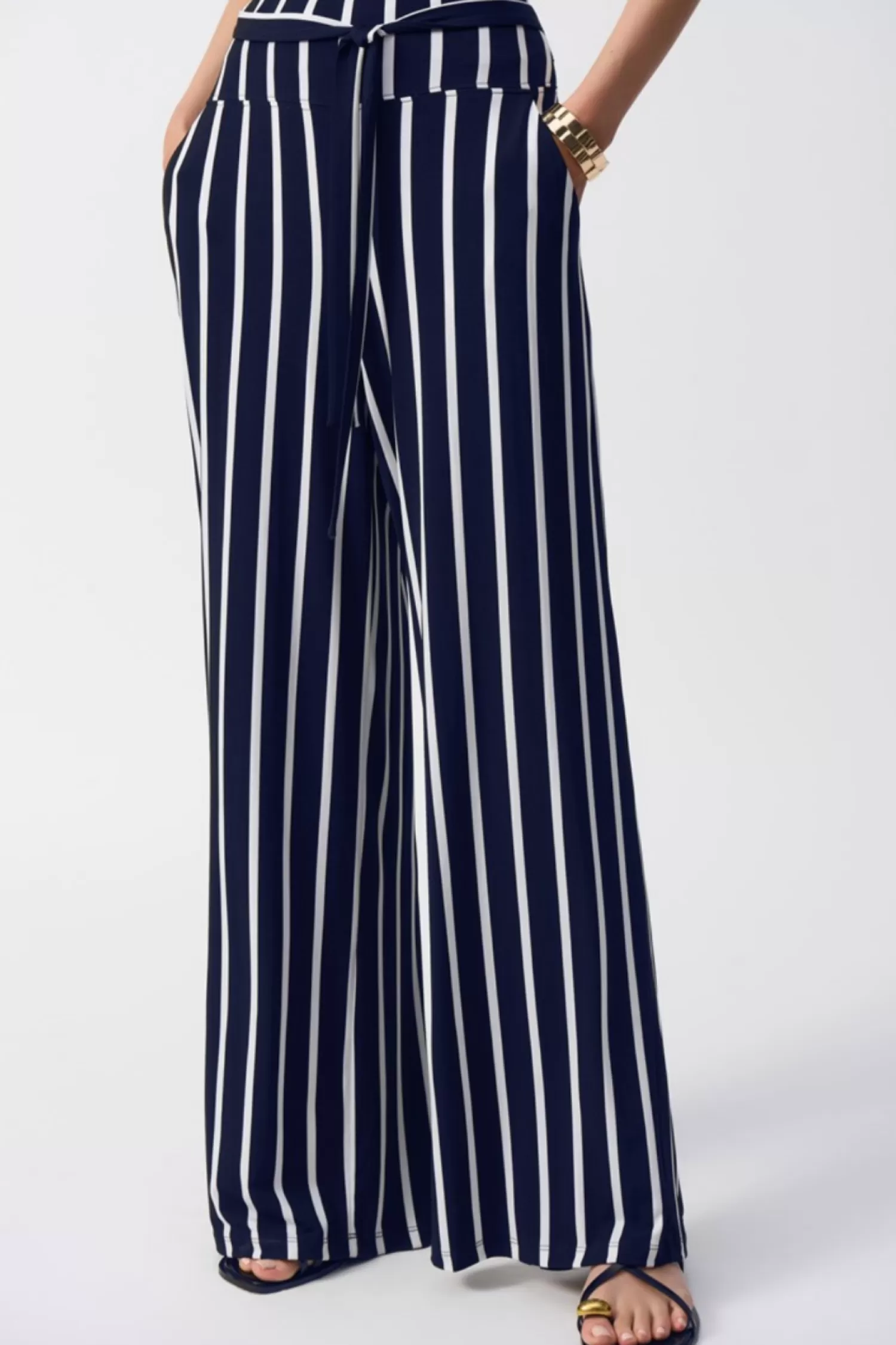 Joseph Ribkoff Ladies Pants*Striped Silky Wide-Leg Pant - Navy - JR54