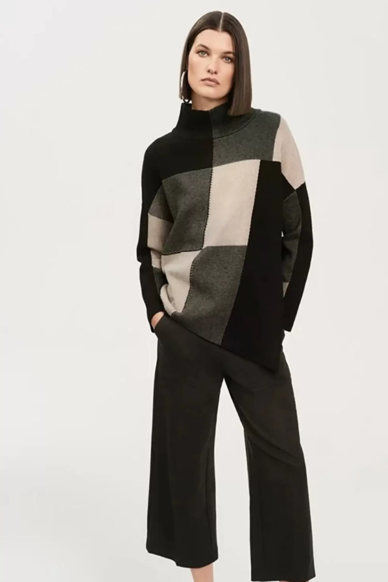Joseph Ribkoff Jumpers & Knitwear*Studded Detail Knit - Taupe Melange/Black - JR17