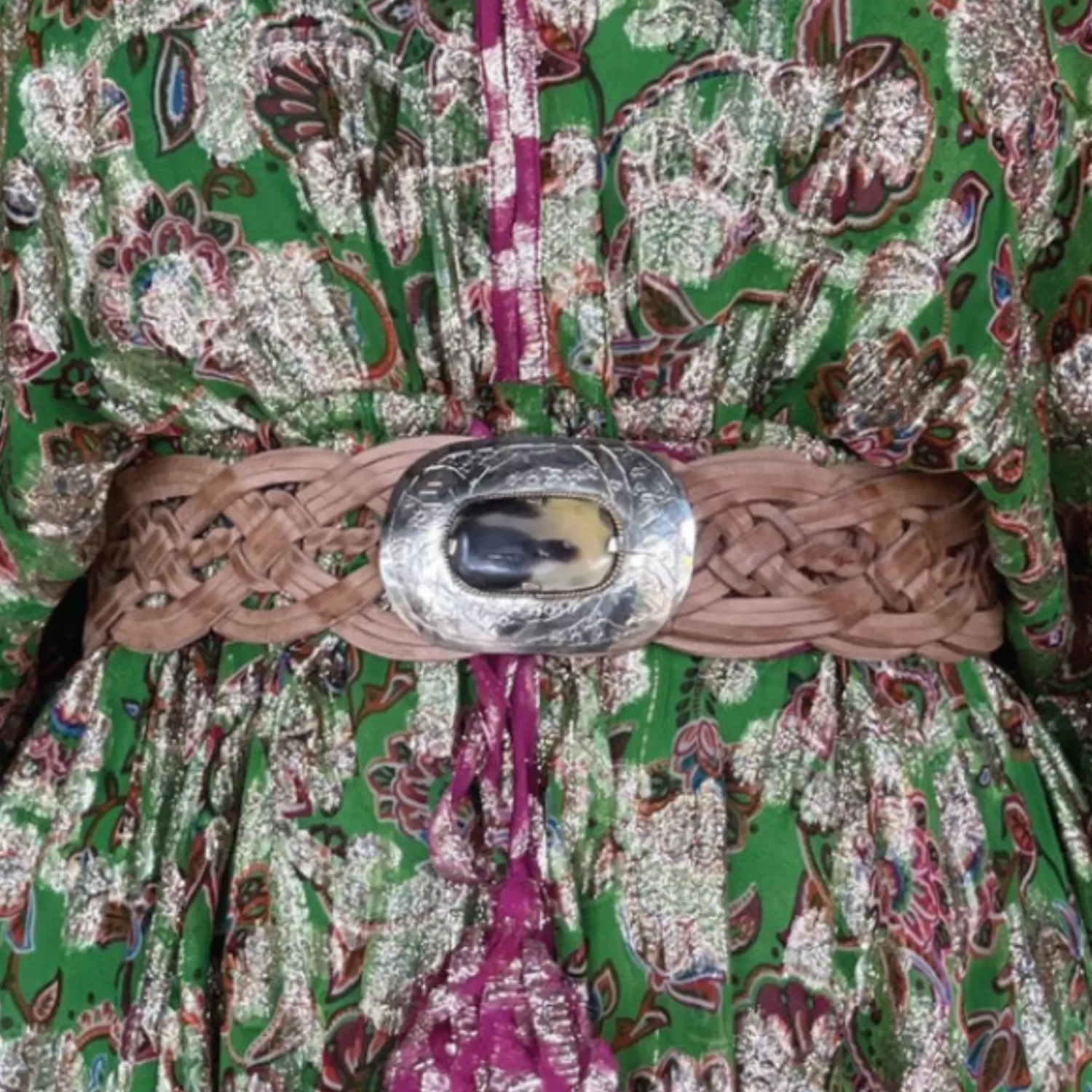 Miss June Belts*Tan Woven Belt - Tan / Silver - M55