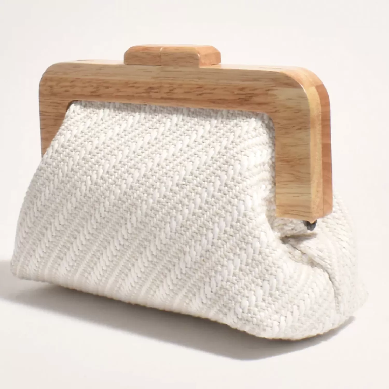 Adorne Handbags*Tessa Diagonal Weave Timber Frame Clutch - White - AD14
