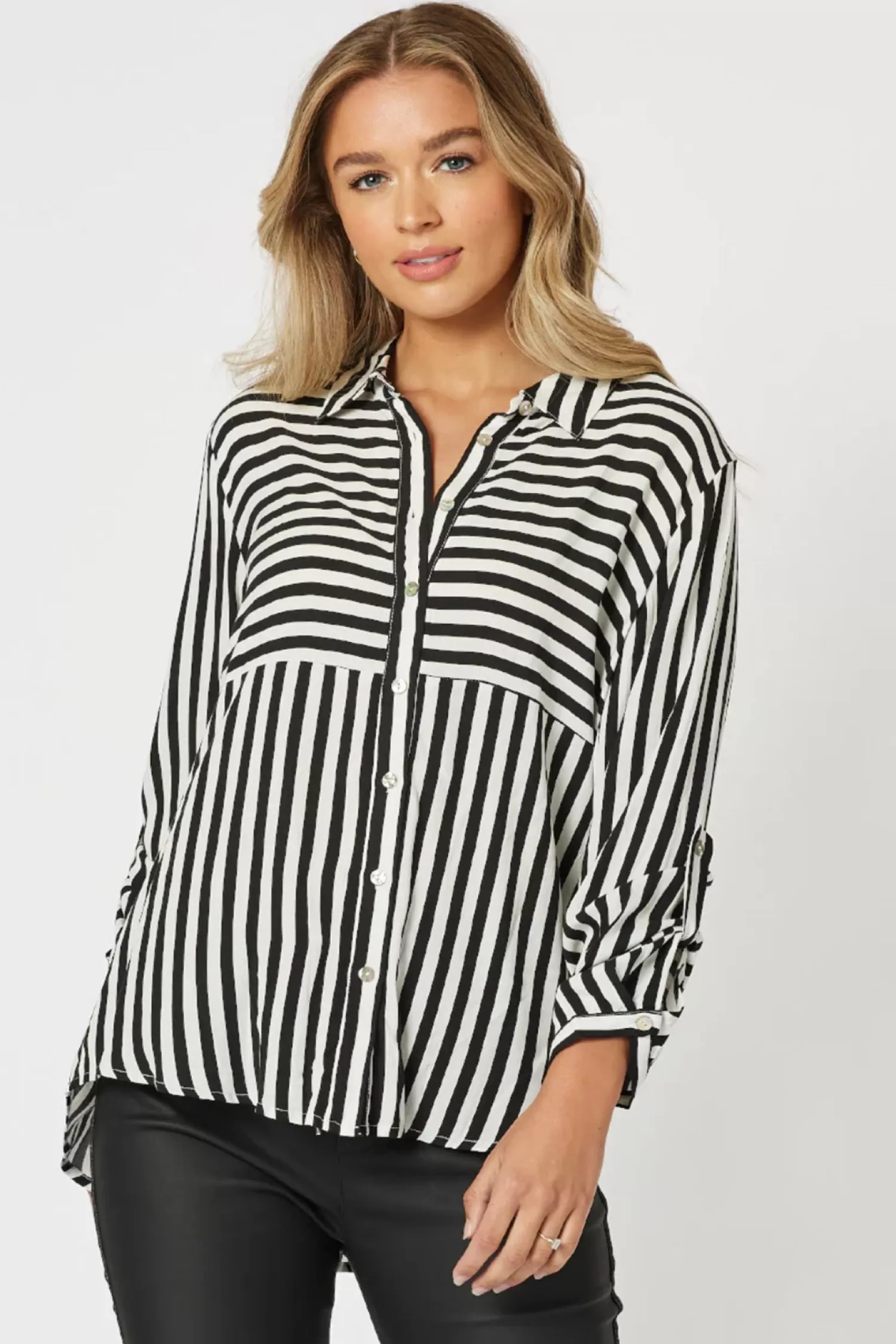 Threadz Shirts & Tops*Tina Stripe Shirt - Black & White - TZ35