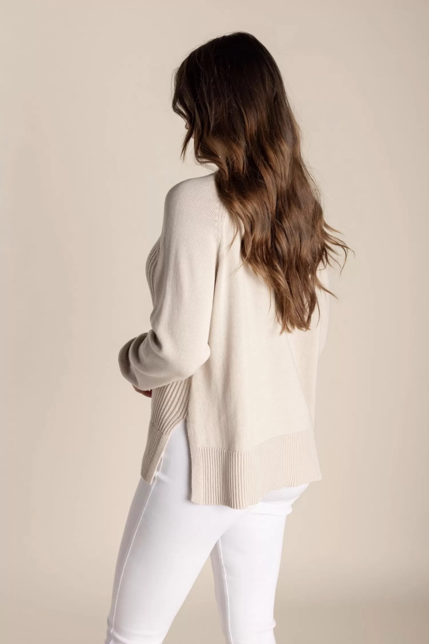 Two-T's Jumpers & Knitwear*Tyra V Neck Cable Sweater - Stone - TT25