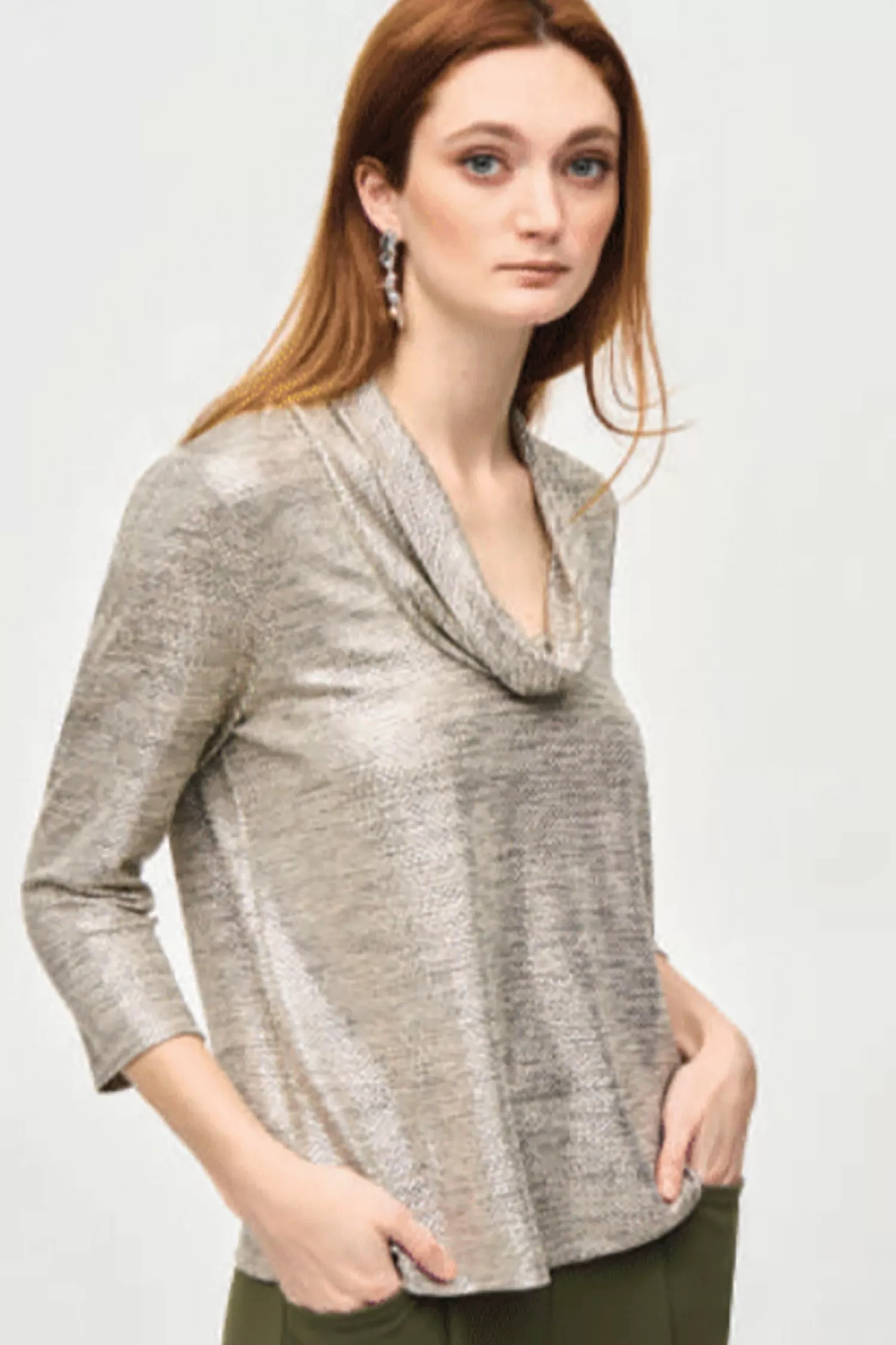 Joseph Ribkoff Shirts & Tops*Uma Foiled Cowl Neck Top - Gold - JR19
