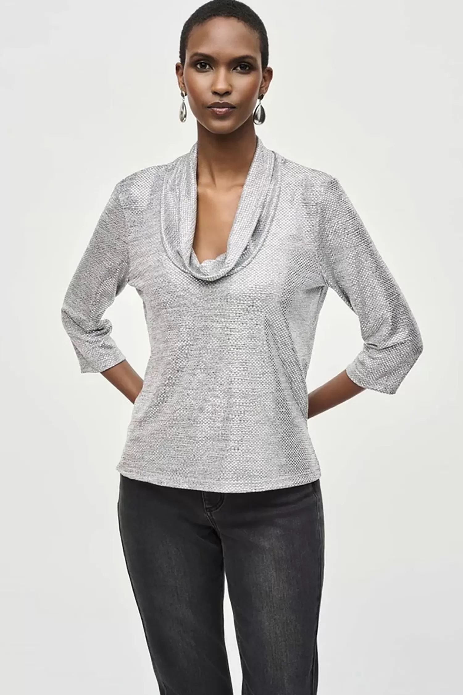 Joseph Ribkoff Shirts & Tops*Uma Foiled Cowl Neck Top - Silver - JR19