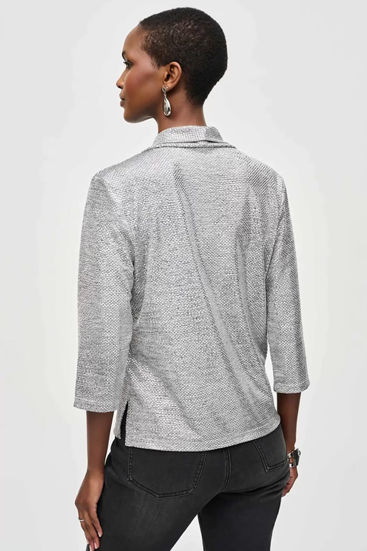 Joseph Ribkoff Shirts & Tops*Uma Foiled Cowl Neck Top - Silver - JR19