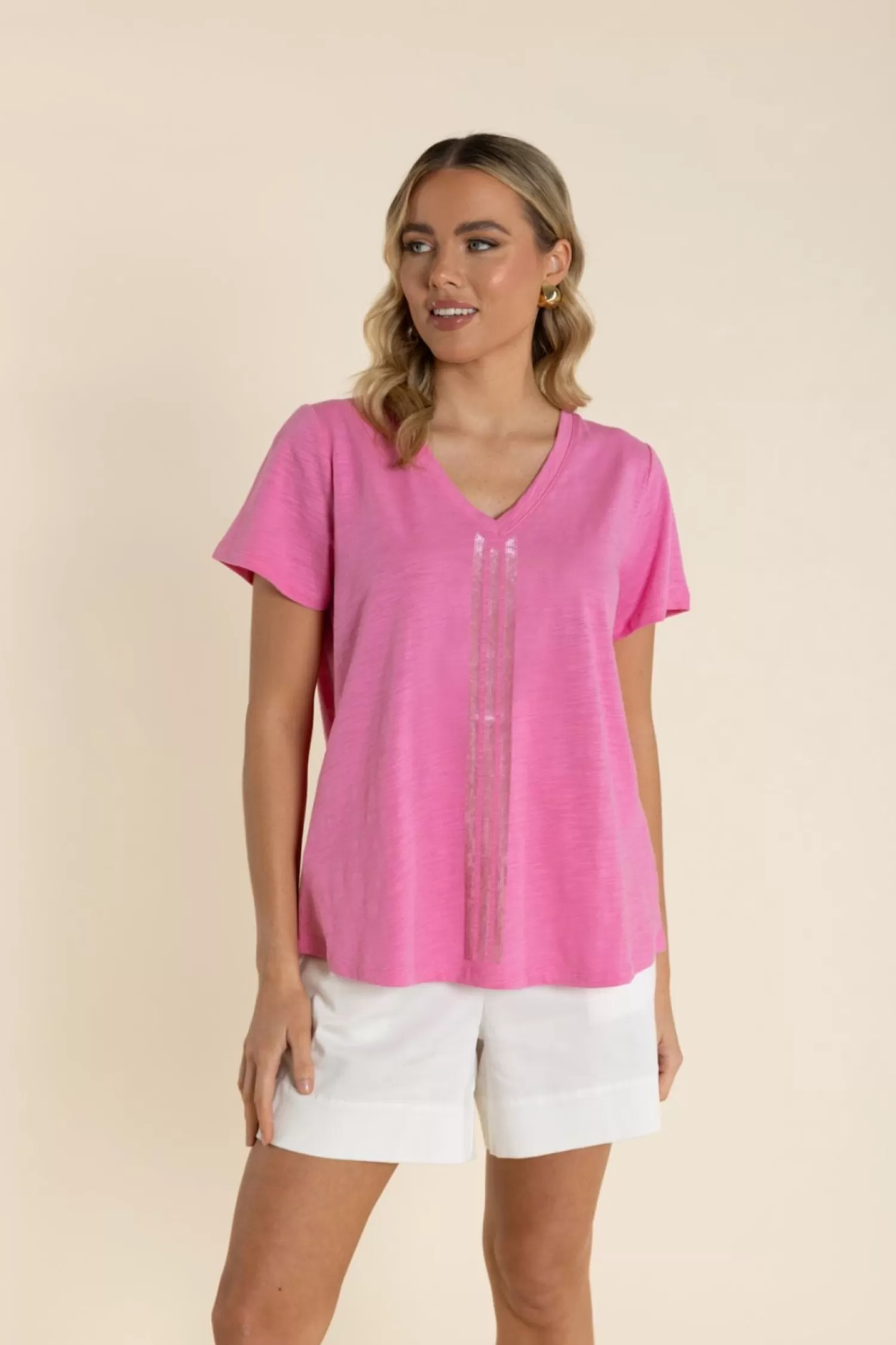 Two-T's Shirts & Tops*Vertical Stripe Sequin Tee - French Pink - TT61