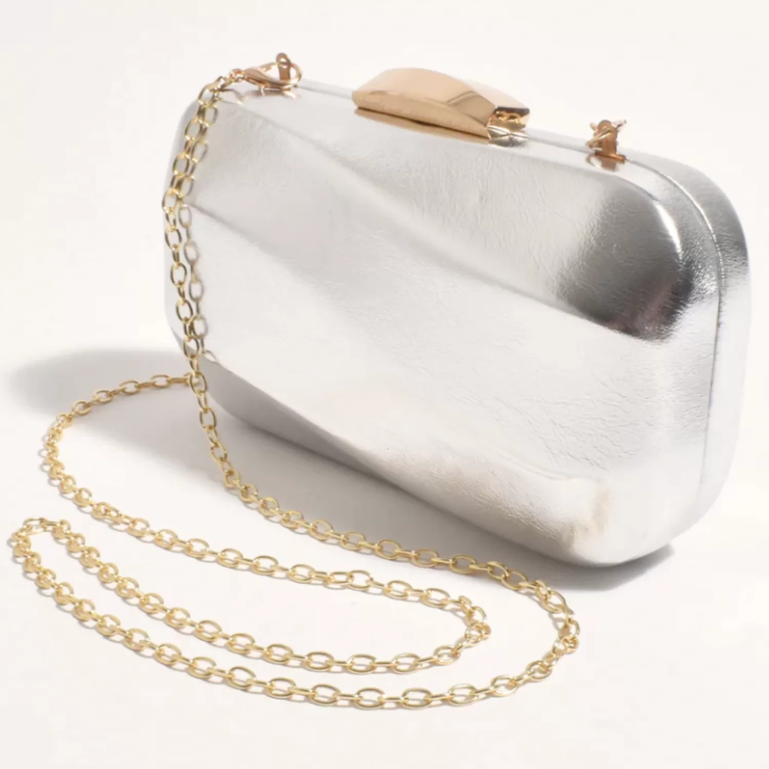 Adorne Handbags*Wavy Structured Metallic Clutch - Silver - AD12