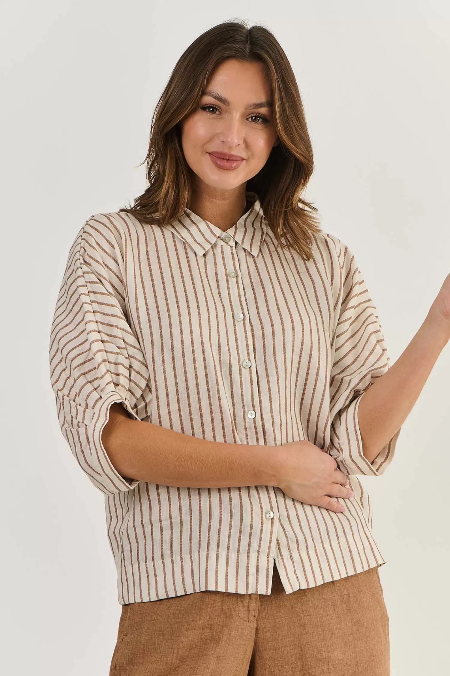 Naturals By O & J Shirts & Tops*Winona Linen Top - Ginger Slice - OJ20